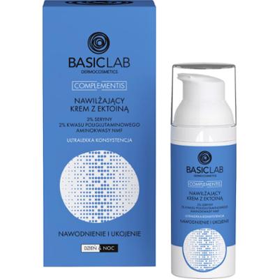 BASICLAB - Nawilżający krem z ektoiną, 3% seryny, 2% kwasu poliglutaminowego, aminokwasami nmf o ultralekkiej konsystencji, nawodnienie i ukojenie, 50ml