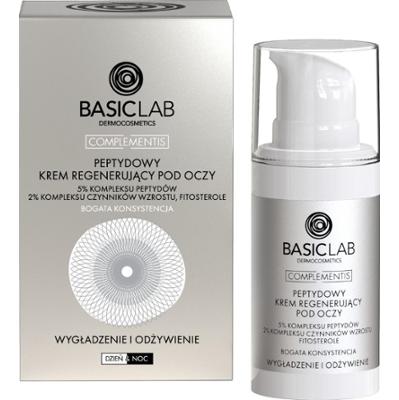 BASICLAB - Peptydowy krem regenerujący pod oczy z 5% kompleksu peptydów, 2% kompleksu czynników wzrostu, fitosterolami o bogatej konsystencji, wygładzenie i odżywienie, 15ml