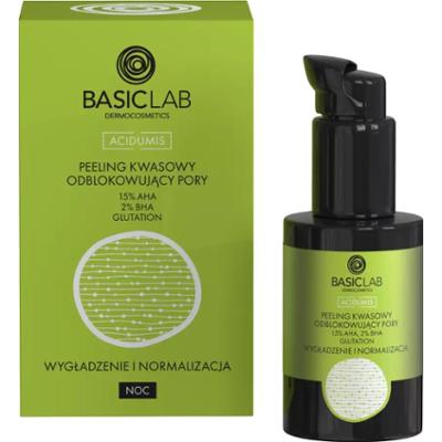 BASICLAB - Peeling kwasowy odblokowujący pory z 15% aha, 2% bha, 30ml