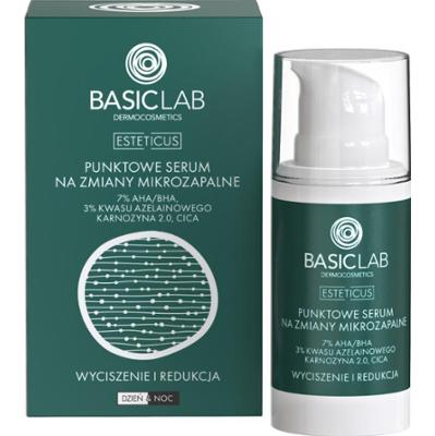 BASICLAB - Punktowe serum na zmiany mikrozapalne z 7% aha/bha, 3% kwasu azelainowego i laktoferyną, 15ml
