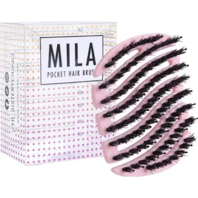 SISTER YOUNG - MILA POCKET PINK BV - Mini szczotka z włosiem dzika, Różowa