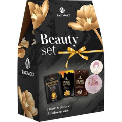PAX MOLY - Zestaw 3 masek w płachcie Pax Moly plus turban do włosów Echolux