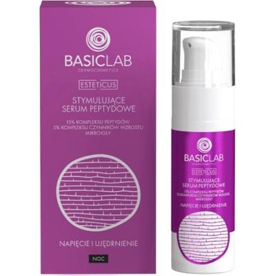 BASICLAB - Stymulujące serum peptydowe 15% kompleksu peptydów, 5% kompleksu czynników wzrostu, mikroigły, Napięcie i Ujędrnienie, 30ml
