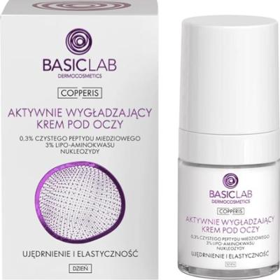 BASICLAB - Aktywnie wygładzający krem pod oczy na dzień 0,3% czystego peptydu miedziowego, Ujędrnienie i Elastyczność, 18ml