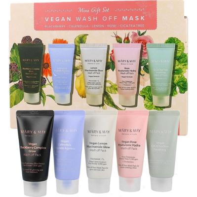 Mary&May - Vegan Wash Off Mask MINI Gift Set 5x30g - zestaw pielęgnacyjnych masek do twarzy + silikonowy pędzelek