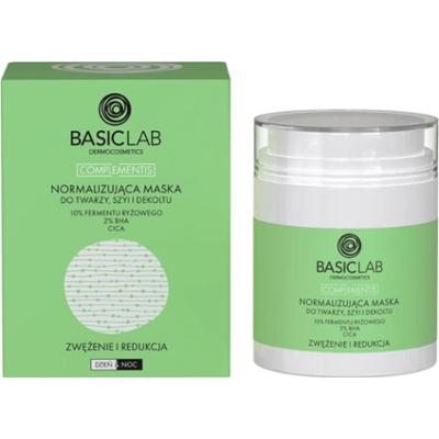 BASICLAB - Normalizująca maska do twarzy, szyi i dekoltu, 10% Fermentu ryżowego, 2% BHA, CICA, Zwężenie i redukcja, 50ml