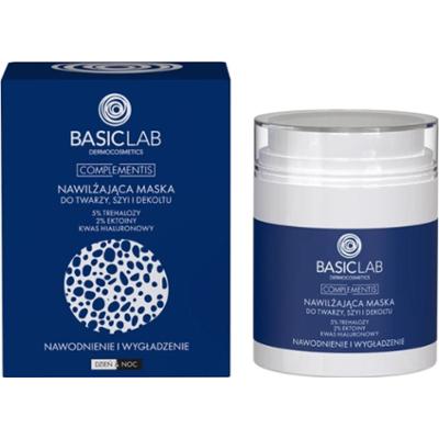 BASICLAB - Nawilżająca maska do twarzy, szyi i dekoltu, 5% Trehalozy, 2% Ektoiny, Kwas hialuronowy, Nawodnienie i Wygładzenie, 50ml