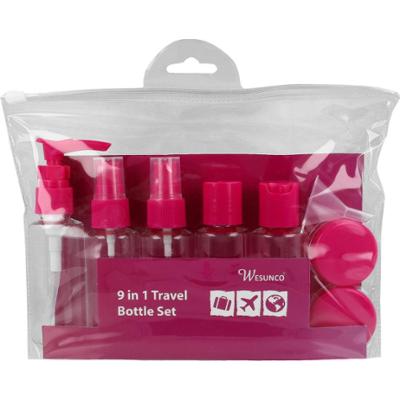 ECARLA - Zestaw pojemniczków i akcesoriów podróżnych 9w1, fuksja