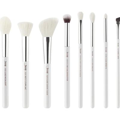 Jessup - White/Silver Mix Hair Brush Set, 8 szt. - zestaw pędzli do makijażu twarzy i oczu biały ze srebrem