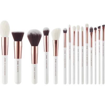 Jessup - White/Rose Gold Mix Hair Brush Set, 15 szt. - zestaw pędzli do makijażu twarzy i oczu biały z różowym złotem