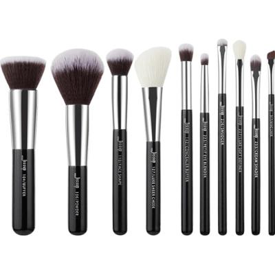Jessup - Black/Silver Mix Hair Brush Set, 10 szt. - zestaw pędzli do makijażu twarzy i oczu czarny ze srebrem