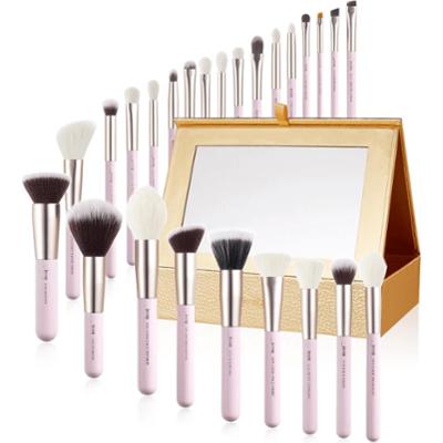 Jessup - Blushing Bride Mix Hair Brush Set, 25 szt. - zestaw pędzli do makijażu twarzy i oczu różowych ze złotem w złotym pudełku z lusterkiem