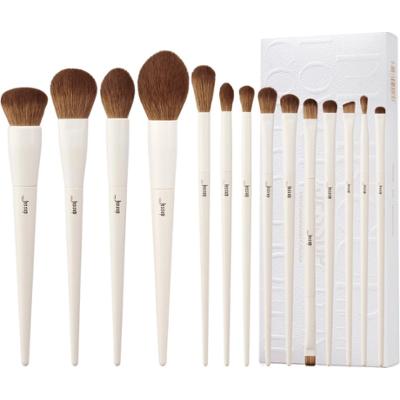 Jessup - Light Gray Comprehensive Brush Set, 14 szt. - zestaw pędzli do makijażu twarzy i oczu śmietankowy