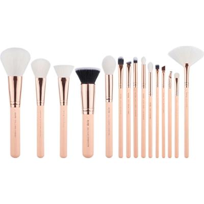 Jessup - Nake Pink & Rose Gold Brush Set, 15 szt. - zestaw pędzli do makijażu twarzy i oczu brzoskwiniowe ze złotem