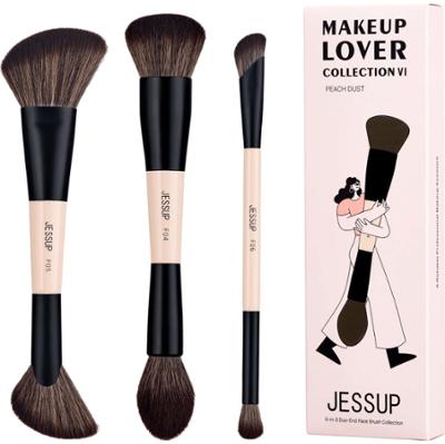 Jessup - Duo-End Face Brush Collection, 6/3 szt. - zestaw dwustronnych pędzli do makijażu twarzy jasnoróżowych