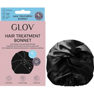 GLOV - Hair Treatment Bonnet Black, 1 szt - 2w1 Czepek do włosów pod prysznic z satynową warstwą, czarny