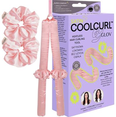 GLOV - Coolcurl PINK - zestaw do kręcenia włosów z satynową lokówką bez użycia ciepła i 2 gumkami scrunchies