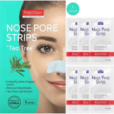 PUREDERM - Nose Pore Strips, 6 szt. - oczyszczające plastry na nos z drzewem herbacianym