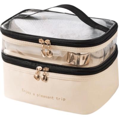 ECARLA - Rozkładana, 2-poziomowa kosmetyczka w kolorze kremowym, 1 szt