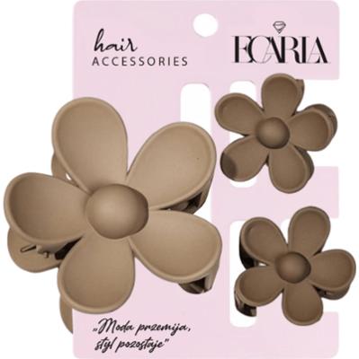 ECARLA - Zestaw 3 spinek do włosów w kształcie kwiatów w kolorze brązowym