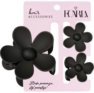 ECARLA - Zestaw 3 spinek do włosów w kształcie kwiatów w kolorze czarnym