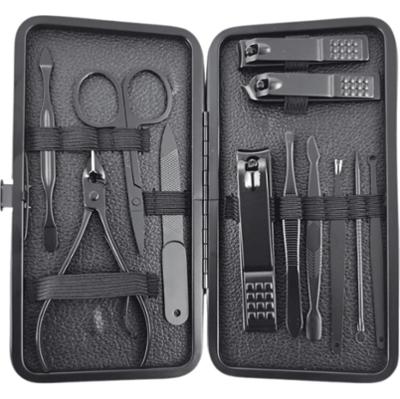 ECARLA - Zestaw akcesoriów do manicure i pedicure w etui w kolorze czarnym, 12 szt
