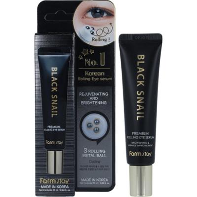 FARMSTAY - Black Snail Premium Rolling Eye Serum, Koreańskie serum pod oczy z ekstraktem ze śluzu czarnego ślimaka, 25ml
