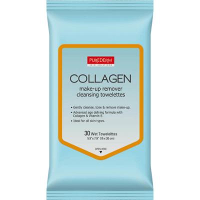 PUREDERM - Collagen Make-up Remover Cleansing Towelettes, 30 szt - nawilżane chusteczki do demakijażu
