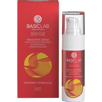 BASICLAB - Emulsyjne Serum Odnowa i Stymulacja z 0,3 % czystego retinolu, 3% witaminą C i koenzymem Q10, 30ml