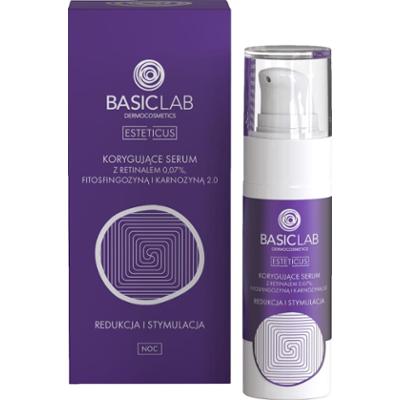 BASICLAB - Esteticus Korygujące Serum Z Retinalem 0,07%, Fitosfingozyną I Karnozyną 2.0 Redukcja I Stymulacja Noc, 30ml