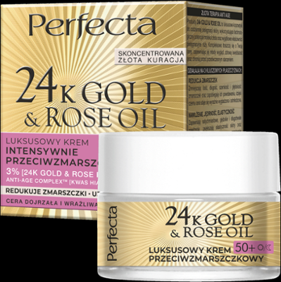 Perfecta 24K Gold&Rose Oil Luksusowy krem przeciwzmarszczkowy na dzień i na noc 50+