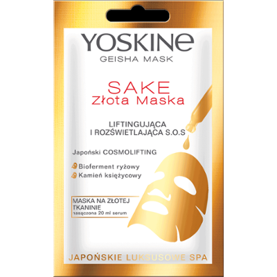 Yoskine Geisha Mask maska na złotej tkaninie Sake
