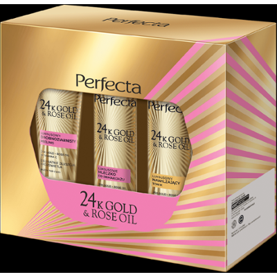 Zestaw Perfecta 24K Gold & Rose Oil Peeling drobnoziarnisty + Mleczko do demakijażu + Tonik