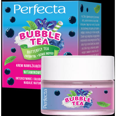 Perfecta Bubble Tea Krem do twarzy nawilżająco-rozświetlający Butterfly Tea, Erytrytol + Dzikie Indygo