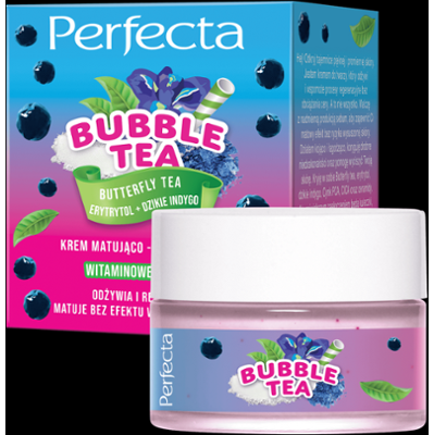 Perfecta Bubble Tea Krem do twarzy matująco-regenerujący Butterfly Tea, Erytrytol + Dzikie Indygo