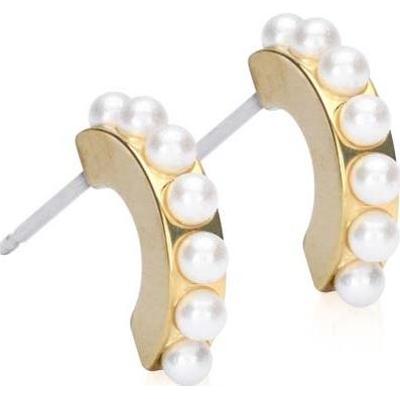 Blomdahl Golden Titanium Pendant Pearl Curved 10 mm, White