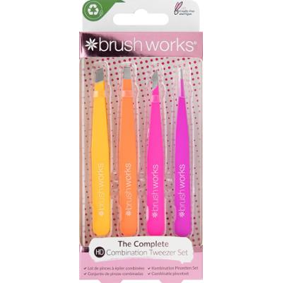 Brushworks HD 4 Piece Combination Tweezer Set - Brights - zestaw pęset