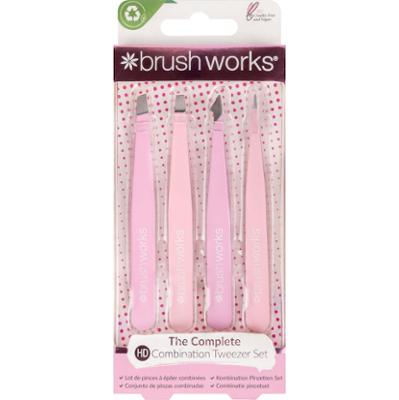 Brushworks HD 4 Piece Combination Tweezer Set - Pink - zestaw pęset do