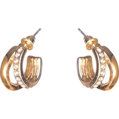 Dazzling Earring Col, Creols Two Lines, One Line W Crystals Gold