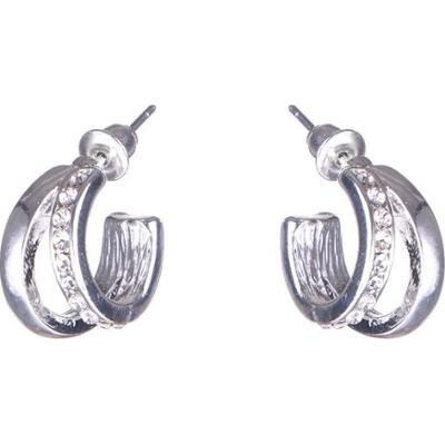 Dazzling Earring Col, Creols Two Lines, One Line W Crystals Silver