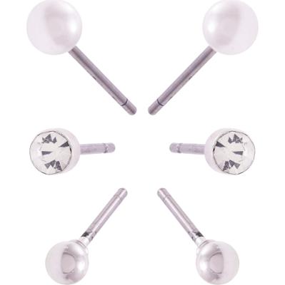 Dazzling J14 Earring Col 3-Pack W Bead Silver