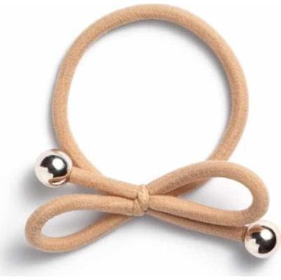 Ia Bon Hair Tie With Gold Bead Beige