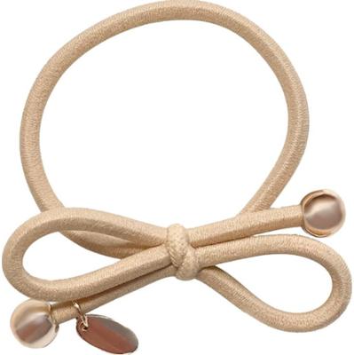 Ia Bon Hair Tie With Gold Bead Soft Cream