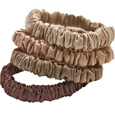 Lenoites Mulberry Silk Skinny Scrunchies Beige, Light Brown
