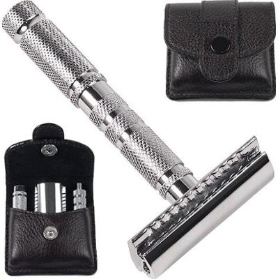 Parker Shaving A1-R 4 piece travel safety razor & leather pouch