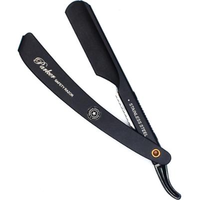 Parker Shaving PTBMETAL-Black Steel Push Type Barber/Straight Razor