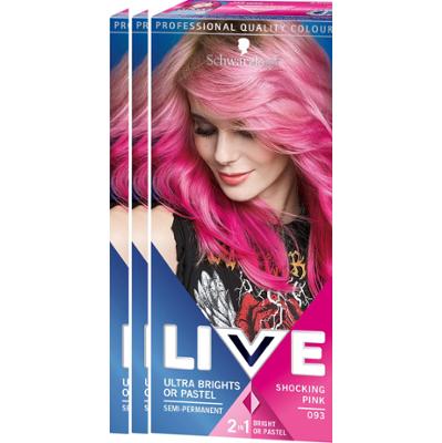 Schwarzkopf LIVE Ultra Brights or Pastel 93 Shocking Pink  3-pack