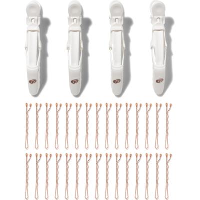 T3 Clip Kit with 4 Alligator Clips and 30 Rose Gold Bobby Pins White/R