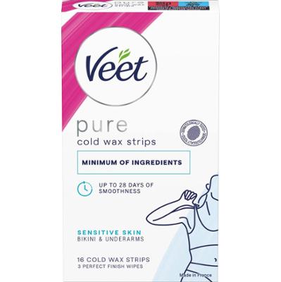 Veet Pure Cold Wax Strips Sensitive Skin Bikini & Underarms 16 szt.
