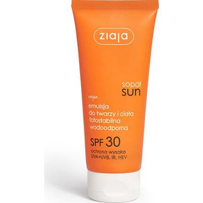 emulsja do twarzy i ciała fotostabilna wodoodporna SPF 30 ochrona wysoka UVA+UVB, IR, HEV Ziaja